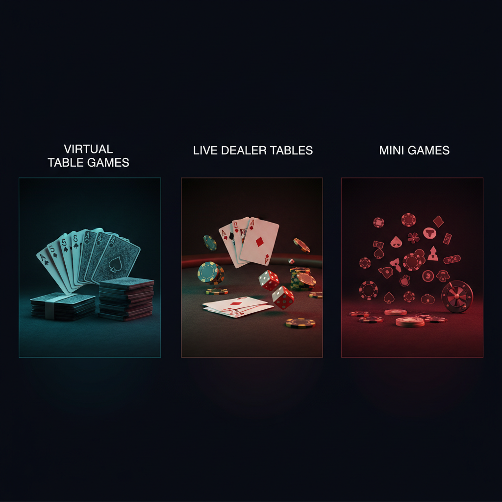 Featured image for article: Virtual Table Games vs Live Dealer Tables vs Mini Games – Session Length, Pace, and Cost Per Hour Compared